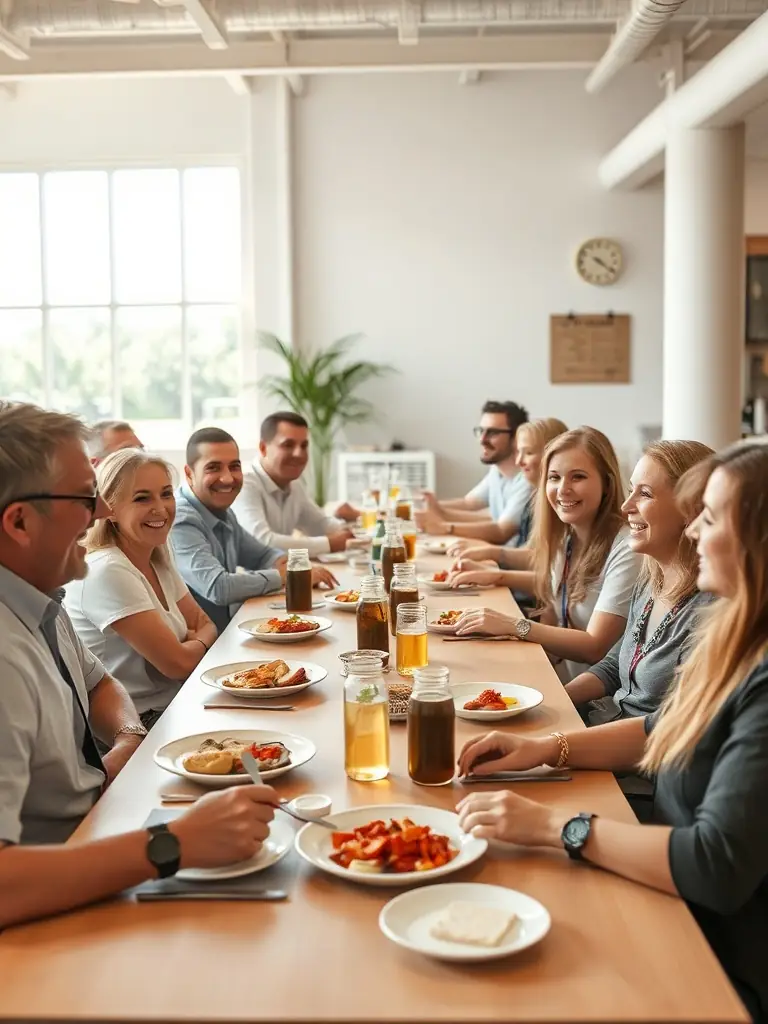 A group of ENSSAT staff members laughing and enjoying a meal together at a convivial AMICALE-organized event.