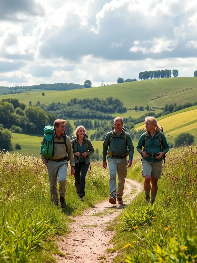 A photo of ENSSAT staff members on a guided hiking tour through the scenic landscapes of Brittany.