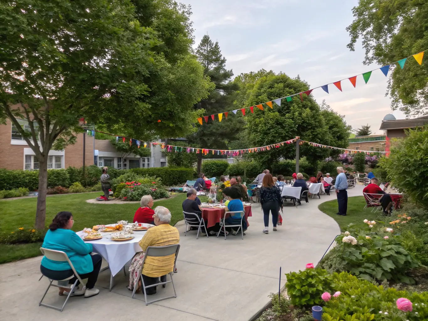 A scene from an AMICALE-organized social gathering, showing members interacting and enjoying each other's company in a relaxed and friendly atmosphere.