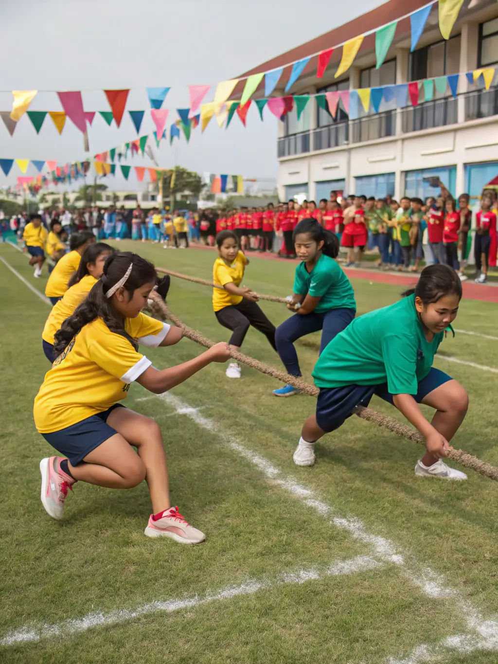 A group of ENSSAT staff members participating in a friendly sports competition, showcasing the camaraderie and active lifestyle promoted by the AMICALE.